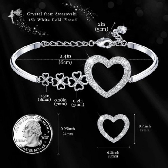 Austria Crystal Heart Bracelet For Women Four Leaf Clover Bangle Bracelet Austria Crystal Heart Bracelet For Women Four Leaf Clover Bangle Bracelet